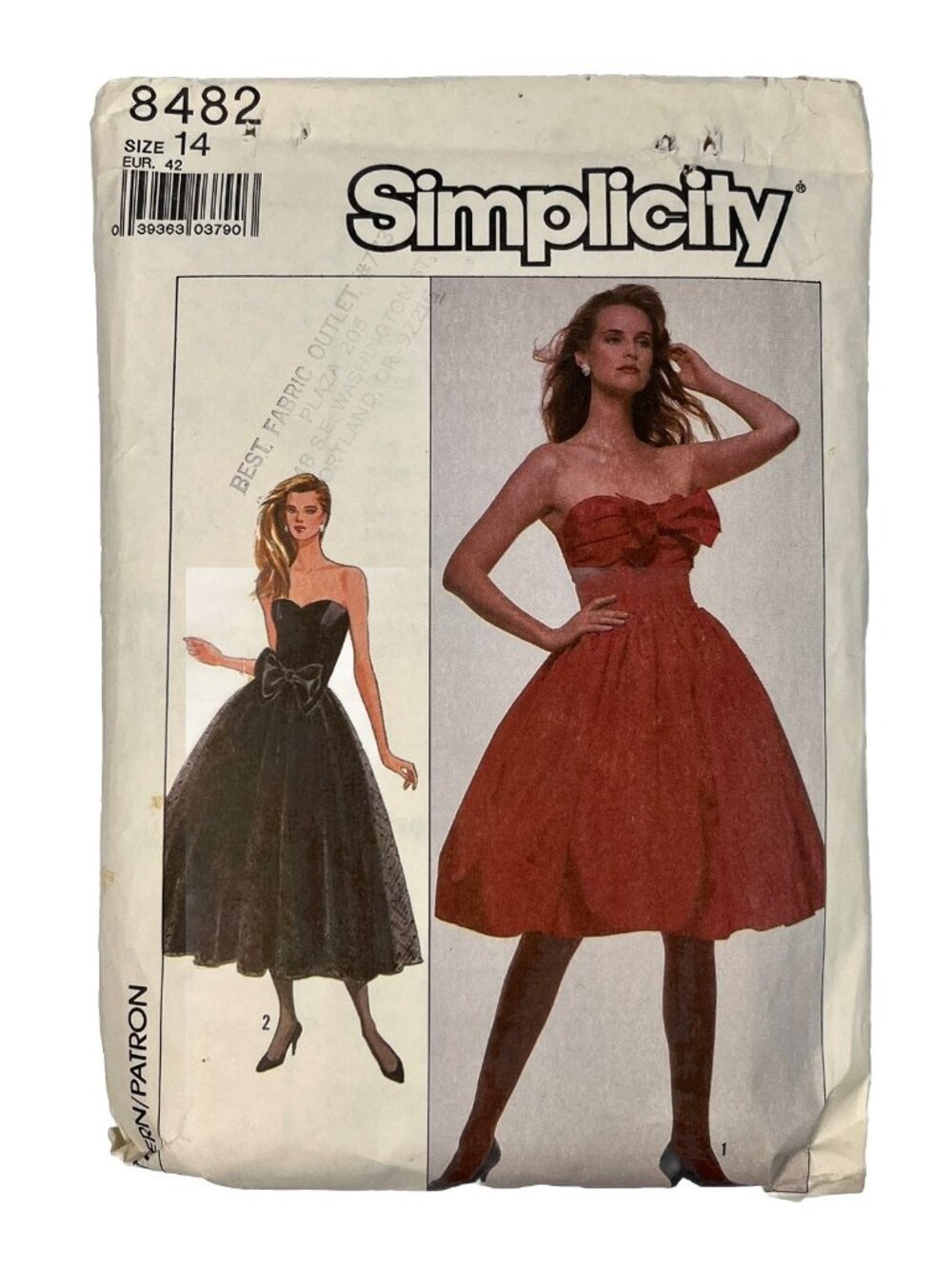 Vintage 80s Simplicity 8482 Strapless Full Skirt Party Prom Dress UNCUT Size 14